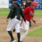 Jacob Shaver of the Oilers rounds third base after hitting a two-run home run in the sixth inning against the Chugiak-Eagle River Chinooks on Sunday, July 10, 2022, at Coral Seymour Memorial Park in Kenai, Alaska. (Photo by Jeff Helminiak/Peninsula Clarion)