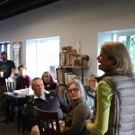 Community members gather for a meet-and-greet with Sen. Lisa Murkowski at Everything Bagels in Soldotna, Alaska, on Saturday, July 9, 2022. (Camille Botello/Peninsula Clarion)