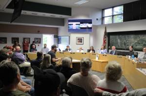 Isaac Kolesar testifies before the Soldotna City Council during a council meeting on Wednesday, July 12, 2022 in Soldotna, Alaska. Many attendees voiced their thoughts on a performance given by a drag queen in Soldotna Creek Park last month. (Ashlyn OHara/Peninsula Clarion)