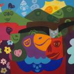 A painting by Walter T. Hudson, a traveling artist who leaves his work behind at places hes visited. Hudson visited Homer in 2018. The painting is part of The Disability Pride Month art show, as seen on Friday, July 1, 2022, at Grace Ridge Brewing in Homer, Alaska. (Photo by Michael Armstrong/Homer News)