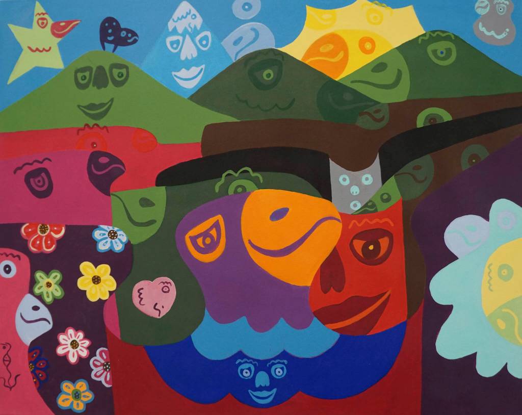 A painting by Walter T. Hudson, a traveling artist who leaves his work behind at places hes visited. Hudson visited Homer in 2018. The painting is part of The Disability Pride Month art show, as seen on Friday, July 1, 2022, at Grace Ridge Brewing in Homer, Alaska. (Photo by Michael Armstrong/Homer News)