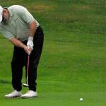 Rich Lundahl makes a 60-foot putt for birdie on No. 17 during the Kenai Peninsula Open and Pro-Am at Birch Ridge Golf Course in Soldotna, Alaska, on Sunday, July 17, 2022. Lundahl won the open division. (Photo by Jeff Helminiak/Peninsula Clarion)