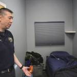 Central Emergency Services Fire Chief Roy Browning stands in one of the agencys female dorm rooms  formerly a reception area  on Tuesday, July 26, 2022, in Soldotna, Alaska. (Ashlyn OHara/Peninsula Clarion)