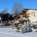 Triumvirate Theatre is seen on Monday, Feb. 22, 2021, in Nikiski, Alaska. The building burned in a fire on Feb. 20. (Ashlyn OHara/Peninsula Clarion)