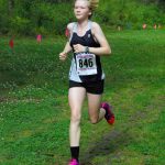 Soldotna freshman Sophia Jedlicki takes second place at the Kenai-Soldotna dual meet Monday, Aug. 15, 2022, at Tsalteshi Trails just outside of Soldotna, Alaska. (Photo by Jeff Helminiak/Peninsula Clarion)