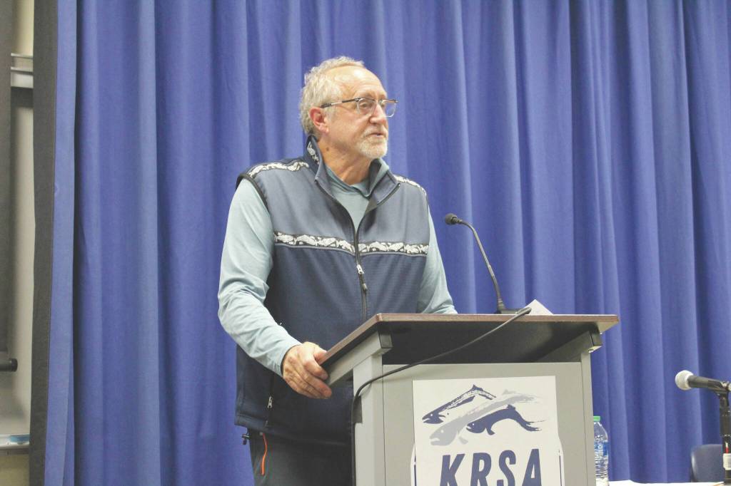 Ashlyn OHara / Peninsula Clarion 
Alaska Department of Fish & Game Commissioner Doug Vincent-Lang speaks at the Kenai Classic Roundtable at Kenai Peninsula College on Wednesday near Soldotna.