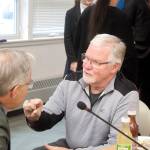 Dale Anderson, a member of the University of Alaskas Board of Regents, talks with fellow member Ralph Seekins after the conclusion of the boards two-day meeting at the University of Alaska Southeast on Friday. Anderson was harshly critical during Fridays meetings of changes to Title IX, which is again being revised in anticipation of pending changes at the federal level, saying its being expanded in insidious ways beyond its original intent. (Mark Sabbatini / Juneau Empire)