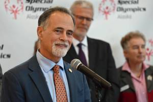 Peter Micciche speaks at the ceremony for the signing of Senate Bill 185 into law at Special Olympics Alaska in Anchorage, Alaska, on Tuesday, Sept. 13, 2022. (Photo courtesy Alaska Office of the Governor)