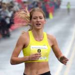Ruby Lindquist of Seward takes second in the women's Mount Marathon Race on Wednesday, July 7, 2021, in Seward, Alaska. (Photo by Jeff Helminiak/Peninsula Clarion)