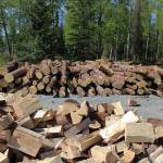 Wood is piled near the entrance to Centennial Park on Thursday, May 26, 2022, in Soldotna, Alaska. (Ashlyn OHara/Peninsula Clarion)