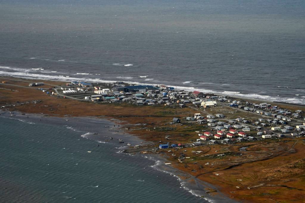 In this image provided by the U.S. Coast Guard, an aerial view taken during a search and rescue and damage assessment in Deering, Alaska, shows the damage caused by Typhoon Merbok, on Sept. 18, 2022. Authorities are making contact with some of the most remote villages in the United States to determine the need for food and water and assess damage from a massive weekend storm that flooded communities dotting Alaskas vast western coast. (Petty Officer 3rd Class Ian Gray/U.S. Coast Guard via AP)