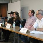 (From left) Kenai Peninsula Borough School District Board of Education candidates Patti Truesdell, Virgil Gattenby, Virginia Morgan, Ryan Culbertson and Zen Kelly participate in a candidate forum at the Soldotna Public Library on Monday, Sept. 20, 2022 in Soldotna, Alaska. (Ashlyn O’Hara/Peninsula Clarion)
