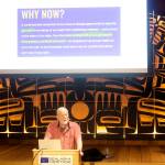 Mark Sabbatini / Juneau Empire
Former Juneau Mayor Bruce Botelho displays a slide showing some of the arguments being made for voting in favor of a state constitutional convention in the November general election while explaining the reasons he opposes such a convention during a lecture Tuesday at the Walter Soboleff Building. He said voters have rejected a convention by large margins almost every time it has come up every ten years since statehood, but a current mood of higher political distrust in government nationwide means there appears to be a higher likelihood of passage this year.