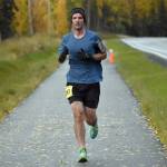Lee Frey runs to victory in the mens half marathon at the Kenai River Marathon on Sunday, Sept. 25, 2022, in Kenai, Alaska. (Photo by Jeff Helminiak/Peninsula Clarion)