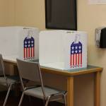 Ballot boots are set up inside Kenai City Hall on Thursday, Sept. 29, 2022 in Kenai, Alaska. (Ashlyn OHara/Peninsula Clarion)