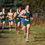 Colonys Matthew Rongitsch leads the Region 3/Division I boys race on Saturday, Oct. 1, 2022 just outside of Tsalteshi Trails in Soldotna, Alaska. (Jake Dye/Peninsula Clarion)