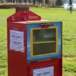 A mini-library contains books near the Kenai Senior Center on Monday, Oct. 3, 2022, in Kenai, Alaska. (Ashlyn OHara/Peninsula Clarion)