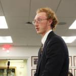 Justin Hansen testifies in support of a charter school in Nikolaevsk at a board of education meeting on Monday, Oct. 3, 2022, in Soldotna, Alaska. (Ashlyn OHara/Peninsula Clarion)