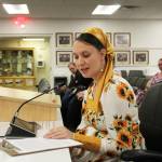 Efrosinia Yakunin, a Nikolaevsk parent, testifies in support of a charter school for the area during a board of education meeting on Monday, Oct. 3, 2022, in Soldotna, Alaska. (Ashlyn OHara/Peninsula Clarion)