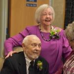 Roy and Ozella Williams chat with attendees at their 70th Wedding Anniversary celebration on Friday, Oct. 7, 2022, at the Kenai Senior Center in Kenai, Alaska. (Jake Dye/Peninsula Clarion)