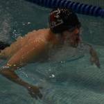 Kenais Samuel Anderson swims in the 50-yard breaststroke at the SoHi Pentathlon on Friday, Oct. 7, 2022, at Soldotna High School in Soldotna, Alaska. (Jake Dye/Peninsula Clarion)