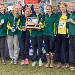The Seward girls won the Division II team title at the state cross-country meet Saturday, Oct. 8, 2022, at Bartlett High School in Anchorage, Alaska. (Photo by Jeff Helminiak/Peninsula Clarion)