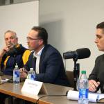 Rep. Ben Carpenter, center, participates in an Alaska State House candidate forum on Monday, Oct. 10, 2022, in Soldotna, Alaska. (Ashlyn OHara/Peninsula Clarion)