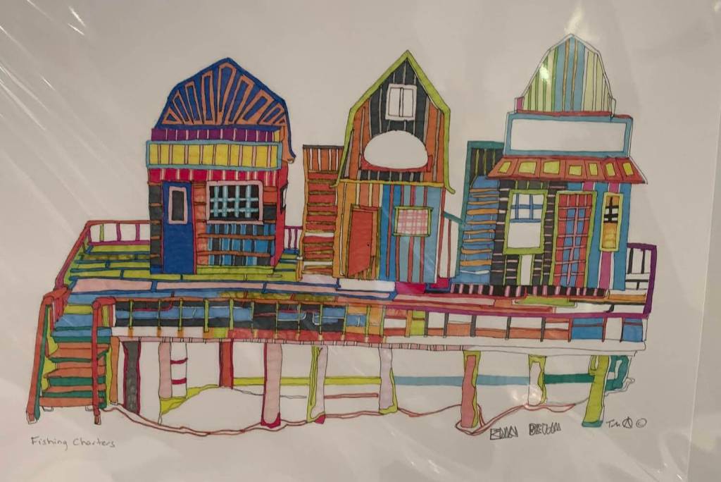 A work included in the Our Town exhibit at Fireweed Gallery is on display on Oct. 7, 2022, in Homer, Alaska. The exibit runs through December. (Photo by Christina Whiting/Homer News)