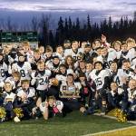 Homer celebrates winning the Division III state championship Saturday, Oct. 15, 2022, at Service High School in Anchorage, Alaska. (Photo by Jeff Helminiak/Peninsula Clarion)