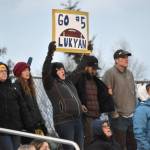 Homer fans cheer on their team Saturday, Oct. 15, 2022, in the Division III state championship game at Service High School in Anchorage, Alaska. (Photo by Jeff Helminiak/Peninsula Clarion)