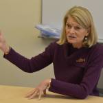 U.S. Sen. Lisa Murkowski, R-Alaska, sits for an interview at Kenai Peninsula College in Soldotna, Alaska, on Tuesday, Oct. 18, 2022. (Jake Dye/Peninsula Clarion)