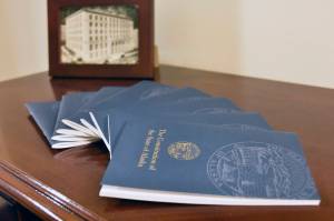 Copies of the Alaska State Constitution were available outside the lieutenant governors office on Monday, Dec. 13, 2021. If voters choose to have a constitutional convention, the states foundational document could be re-written. (Peter Segall/Juneau Empire)