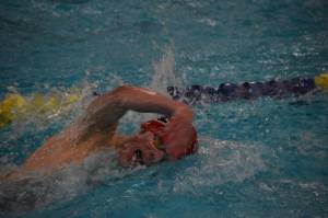 Samuel Anderson, of Kenai, swims the 200-yard freestyle during finals at the ASAA State Swim & Dive Championships on Saturday, Nov. 5, 2022, at Bartlett High School in Anchorage, Alaska. (Jake Dye/Peninsula Clarion)