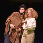 Josiah Burton and Jaylee Webster rehearse Something Rotten on Wednesday, Nov. 9, 2022, at Soldotna High School in Soldotna, Alaska. (Jake Dye/Peninsula Clarion)