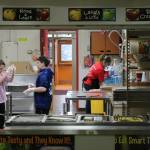 From left: sixth graders Katelynn Albritton and Ford Jacobson assist Kitchen Manager Toni Buchanan in the cafeteria at Sterling Elementary School on Thursday, Nov. 10, 2022, in Sterling, Alaska. (Ashlyn OHara/Peninsula Clarion)