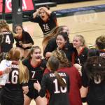 Kenai celebrates winning the Class 3A state title Saturday, Nov. 12, 2022, at the Alaska Airlines Center in Anchorage, Alaska. (Photo by Jeff Helminiak/Peninsula Clarion)