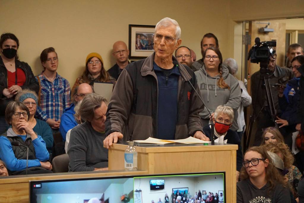 Charlie Franz speaks at the meeting of the Library Advisory Board on Nov. 15, 2022, in the Cowles Council Chambers at Homer City Hall in Homer, Alaska. (Photo by Michael Armstrong/Homer News)