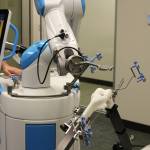 ROSA assists Dr. Michael Reyes with a demonstration of a knee replacement surgery at Central Peninsula Hospital on Monday, Nov. 21, 2022, in Soldotna, Alaska. (Ashlyn OHara/Peninsula Clarion)