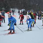 Skiers from Kenai, Seward and Soldotna start the girls race during the Turkey Trot on Tuesday, Nov. 22, 2022, at Tsalteshi Trails in Soldotna, Alaska.