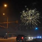 Fireworks explode over the City of Kenai during Christmas Comes to Kenai festivities at the Kenai Chamber of Commerce and Visitor Center in Kenai, Alaska, on Friday, Nov. 25, 2022. (Jake Dye/Peninsula Clarion)