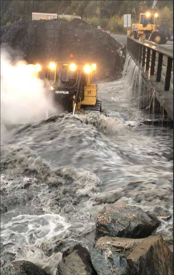 Crews respond to a flood event at the Lowell Creek Tunnel outflow in Seward, Alaska, in this undated photo. (Photo courtesy Seward Public Works Director Doug Schoessler)