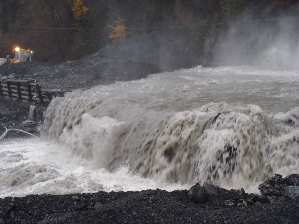 Crews respond to a flood event at the Lowell Creek Tunnel outflow in Seward, Alaska, in this undated photo. (Photo courtesy Seward Public Works Director Doug Schoessler)