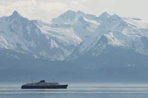 The Alaska Marine Highway ferry Malaspina heads up Lynn Canal towards Haines and Skagway from Juneau in 2008. (Juneau Empire File)