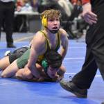 Sewards Hunter Forshee-Kurtz defeats Deltas Oran Brown for the Division II state title at 119 pounds Saturday, Dec. 18, 2022, at the state wrestling tournament at the Alaska Airlines Center in Anchorage, Alaska. (Photo by Jeff Helminiak/Peninsula Clarion)