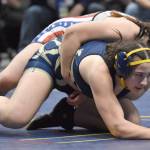 Homers Roane Cook defeats North Poles Lylah Murrah for the Girls state title at 185 pounds Saturday, Dec. 18, 2022, at the state wrestling tournament at the Alaska Airlines Center in Anchorage, Alaska. (Photo by Jeff Helminiak/Peninsula Clarion)