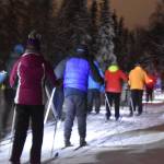 Skiiers take off down the trail during StarLight StarBright: A Winter Solstice Ski Event on Wednesday, Dec. 21, 2022 at the Kenai Golf Course in Kenai, Alaska.