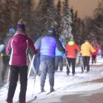 Jake Dye / Peninsula Clarion
Skiers take off down the trail during StarLight StarBright: A Winter Solstice Ski Event on Wednesday at the Kenai Golf Course.