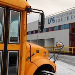 Clarise Larson / Juneau Empire
A school bus sits in the parking lot of the University of Southeast Alaska Tech Center downtown. In the fall of 2024, a new commercial drivers license education training program is expected to be offered at the campus.