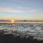 Peninsula Clarion File 
Mounts Iliamna and Redoubt are seen at sunset on Feb. 22, 2022, in Kenai.