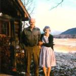 Photo 210.029.072, from the Clark Collection, courtesy of Hope and Sunrise Historical and Mining Museum 
Carl and Emma Clark pose near their home in Hope in 1986.